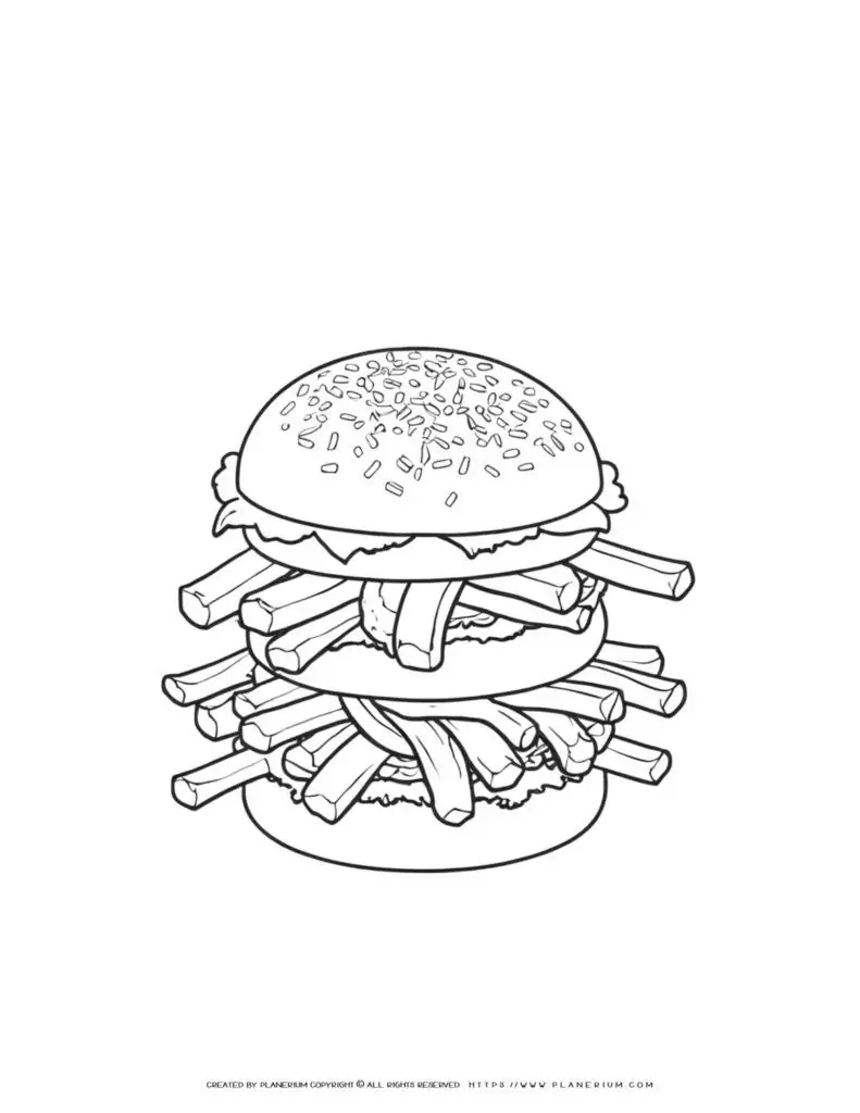Burger and fries coloring page