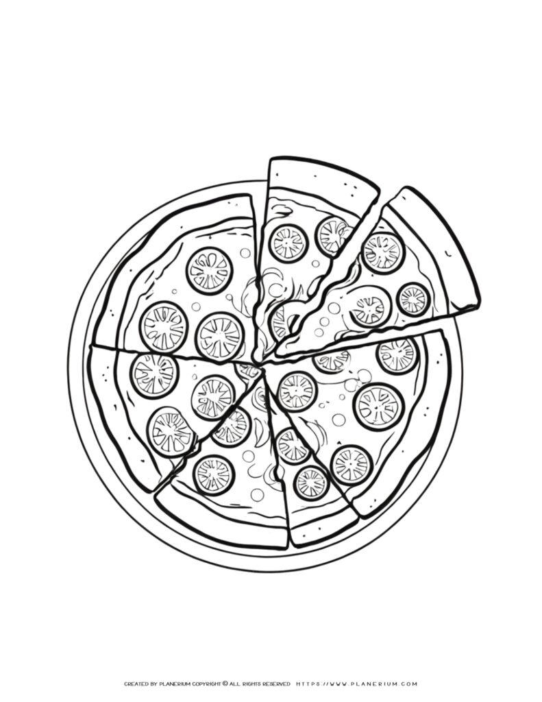 Big Pizza Margherita Coloring Page: Educational and Fun