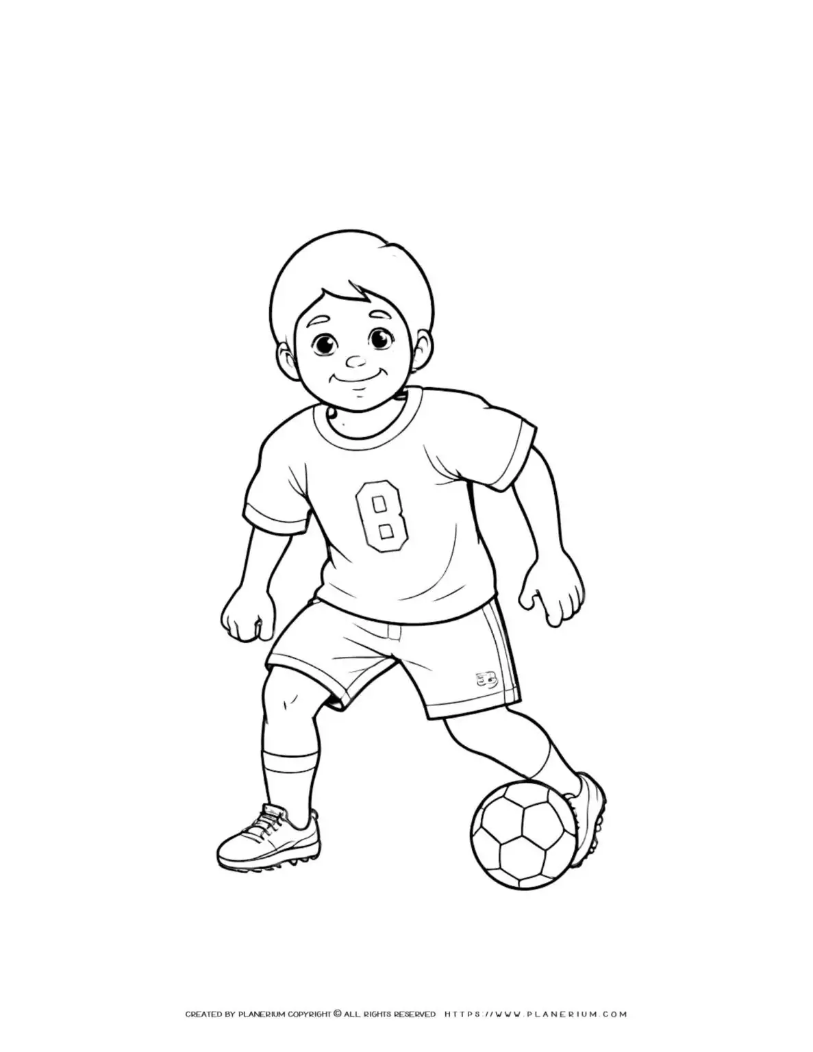 Football player coloring page for kids with a boy in action. Fun and engaging sports activity for children. Great for creativity and fine motor skills.