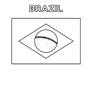 Brazil flag coloring page for kids to learn about South American culture. Printable activity for school or home. Great for geography lessons.