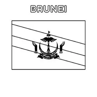 Brunei flag coloring page for kids with printable design. Perfect for learning about Brunei culture and history. Ideal for educational use.