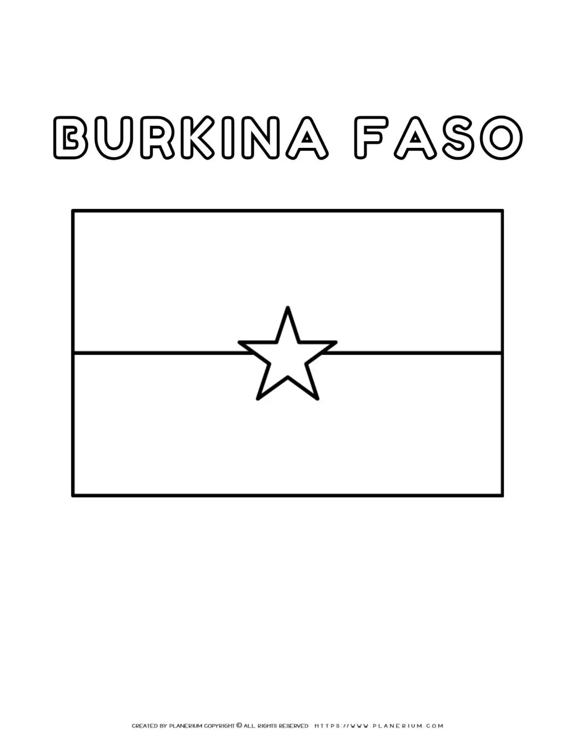 Burkina Faso flag coloring page for kids, printable activity for learning about African countries and their flags.