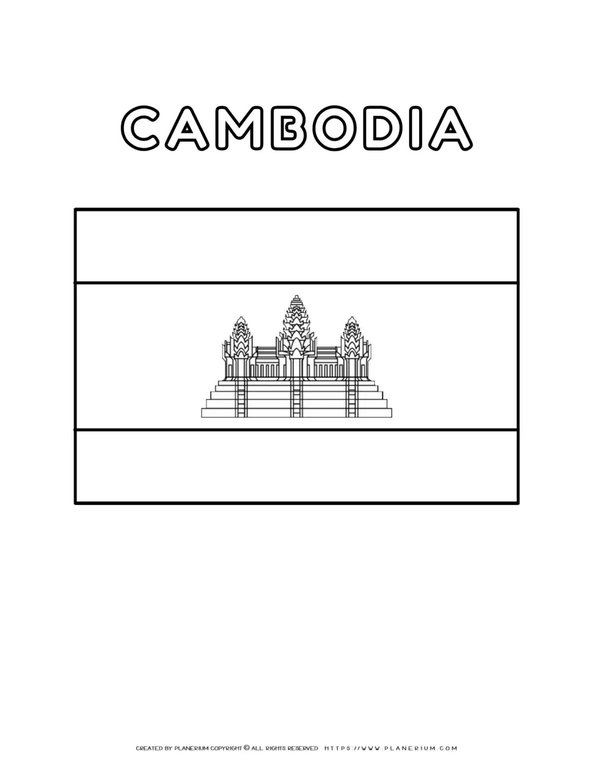 Cambodia flag coloring page for kids to learn about national symbols and colors. Perfect for educational activities and cultural studies.