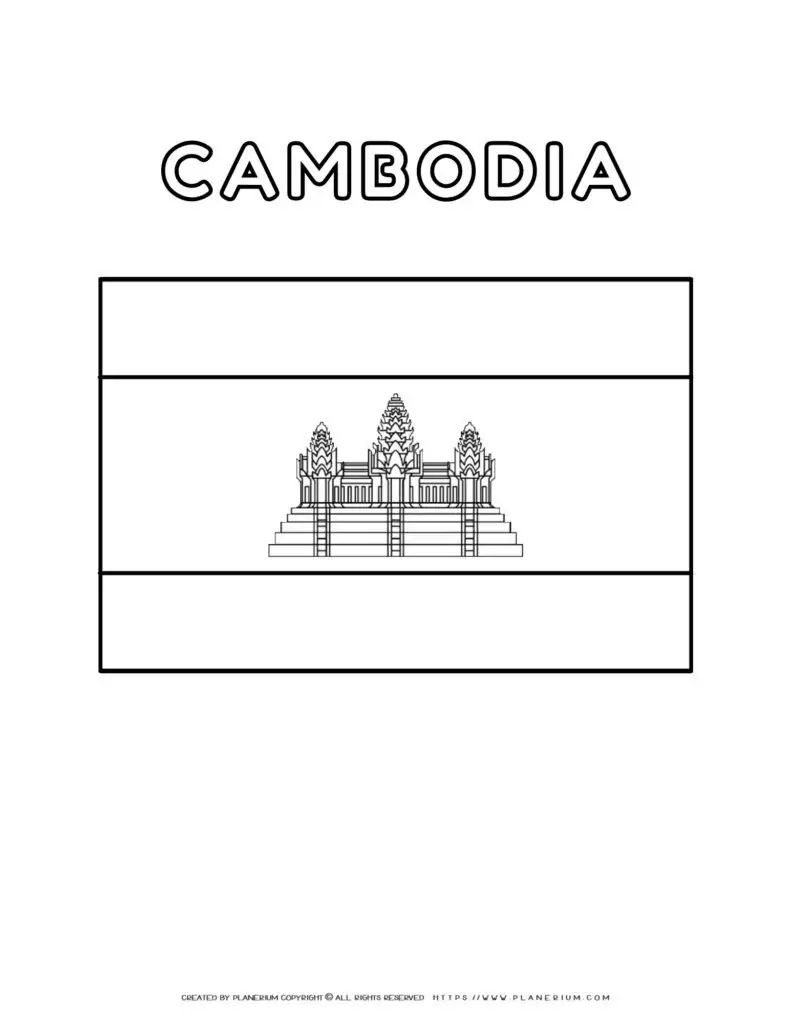 Cambodia flag coloring page for kids to learn about national
  symbols and colors. Perfect for educational activities and cultural studies.