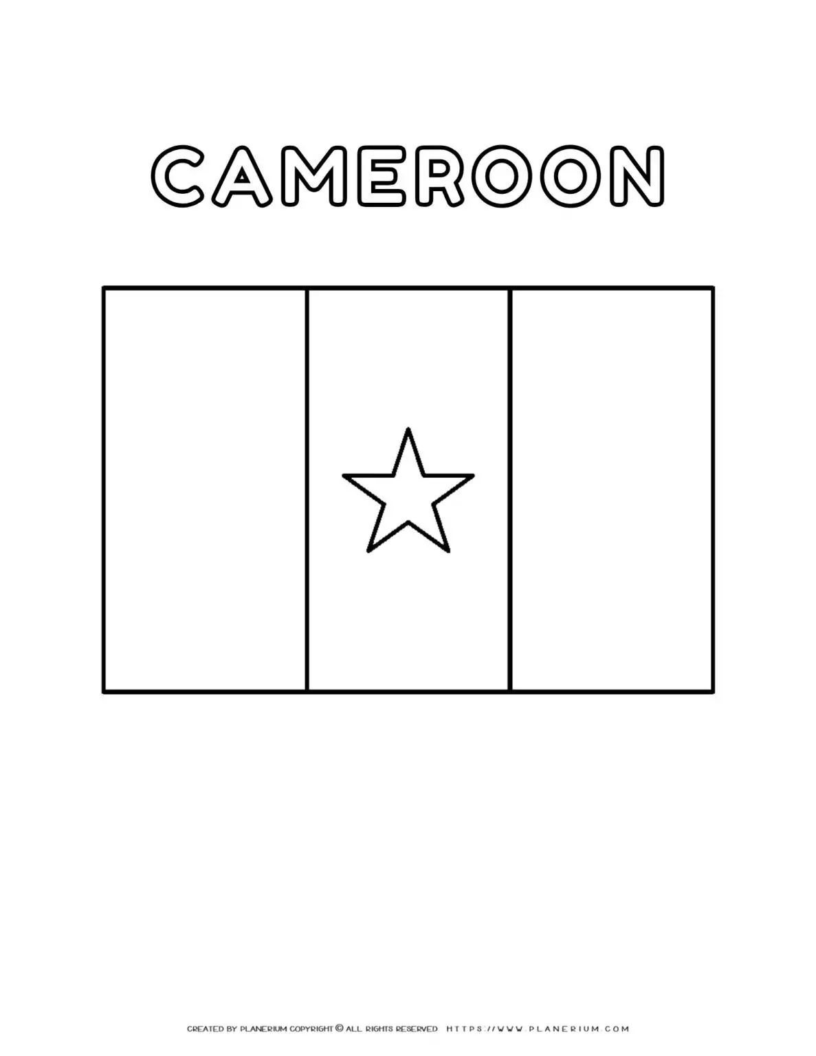 Cameroon flag coloring page for kids to learn about African countries and their symbols. Perfect for educational activities and cultural exploration.