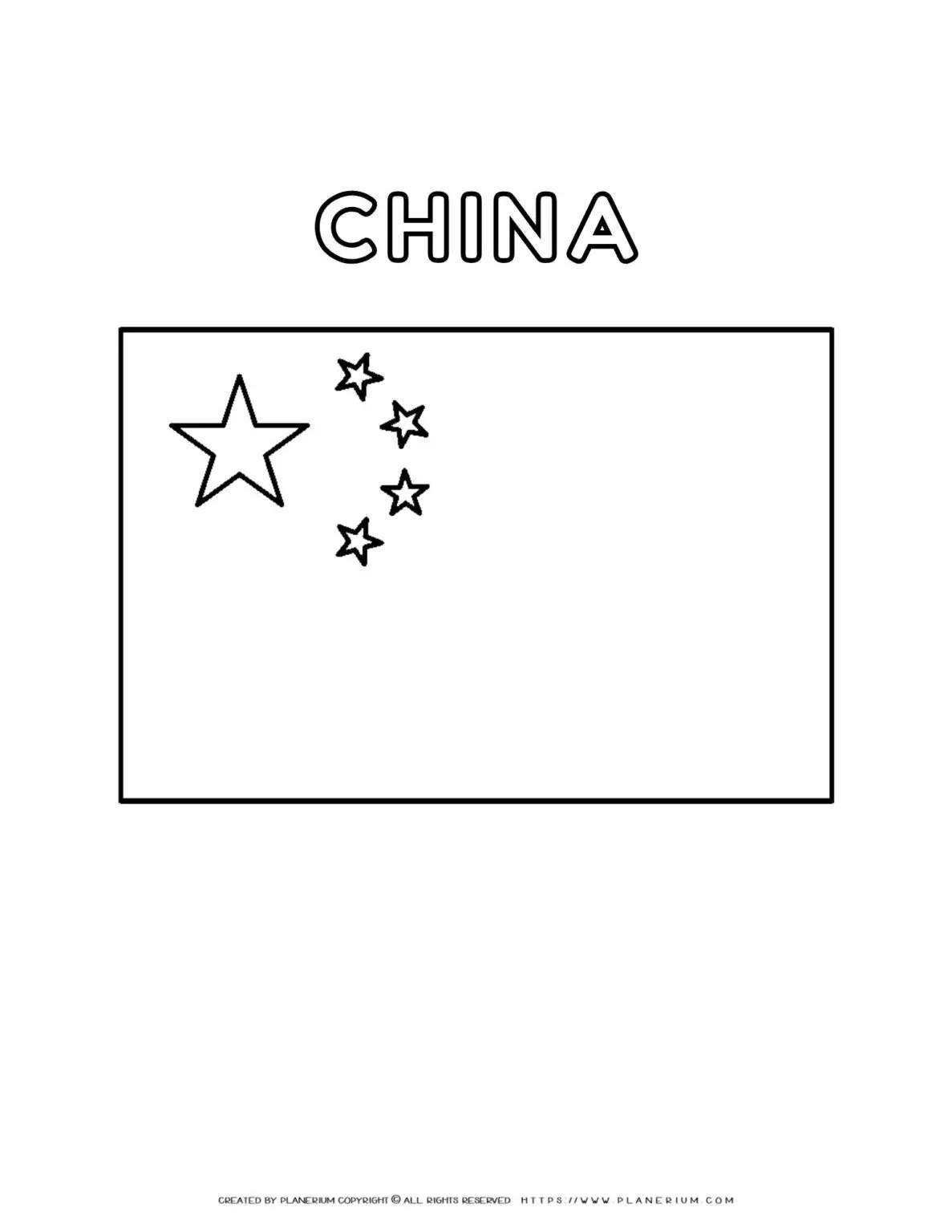 Chinese flag coloring page for kids to learn about China's national symbol. Perfect for educational activities and cultural exploration.