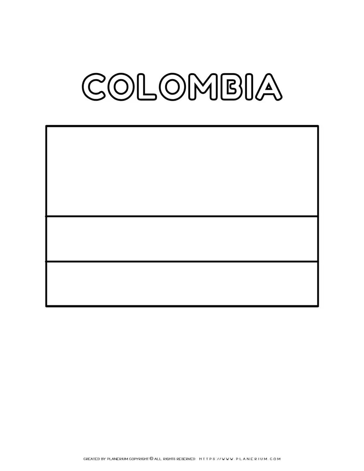 Colombia flag coloring page for kids to print and color at home. Fun and educational activity for learning about Colombian culture and national symbols.
