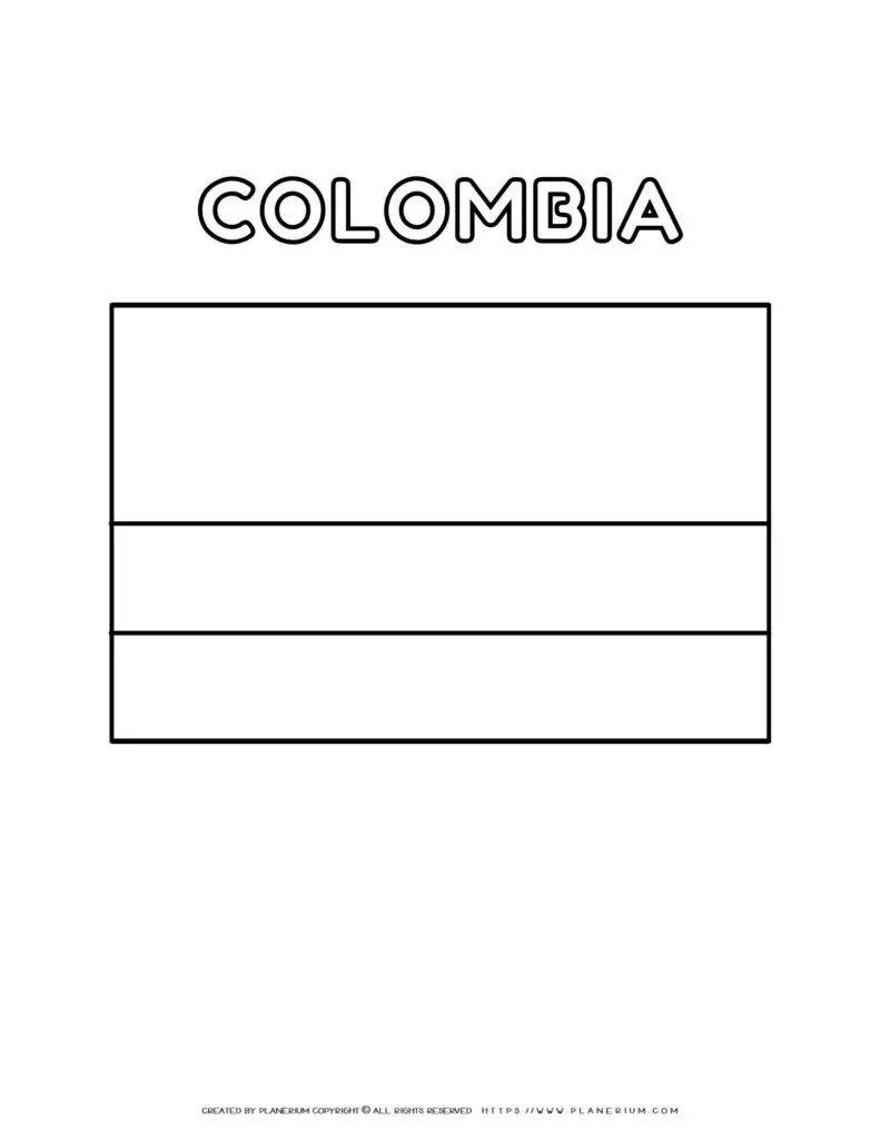 Colombia flag coloring page for kids to print and color at
  home. Fun and educational activity for learning about Colombian culture and
  national symbols.
