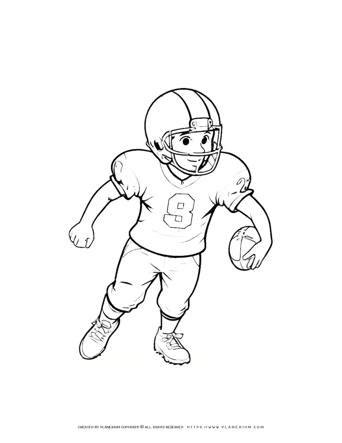 SEO-friendly alternative text: Full body illustration of a comic boy playing football with a helmet