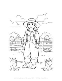 Coloring page of a comic girl working on the farm, perfect for kids who love agriculture and animals.