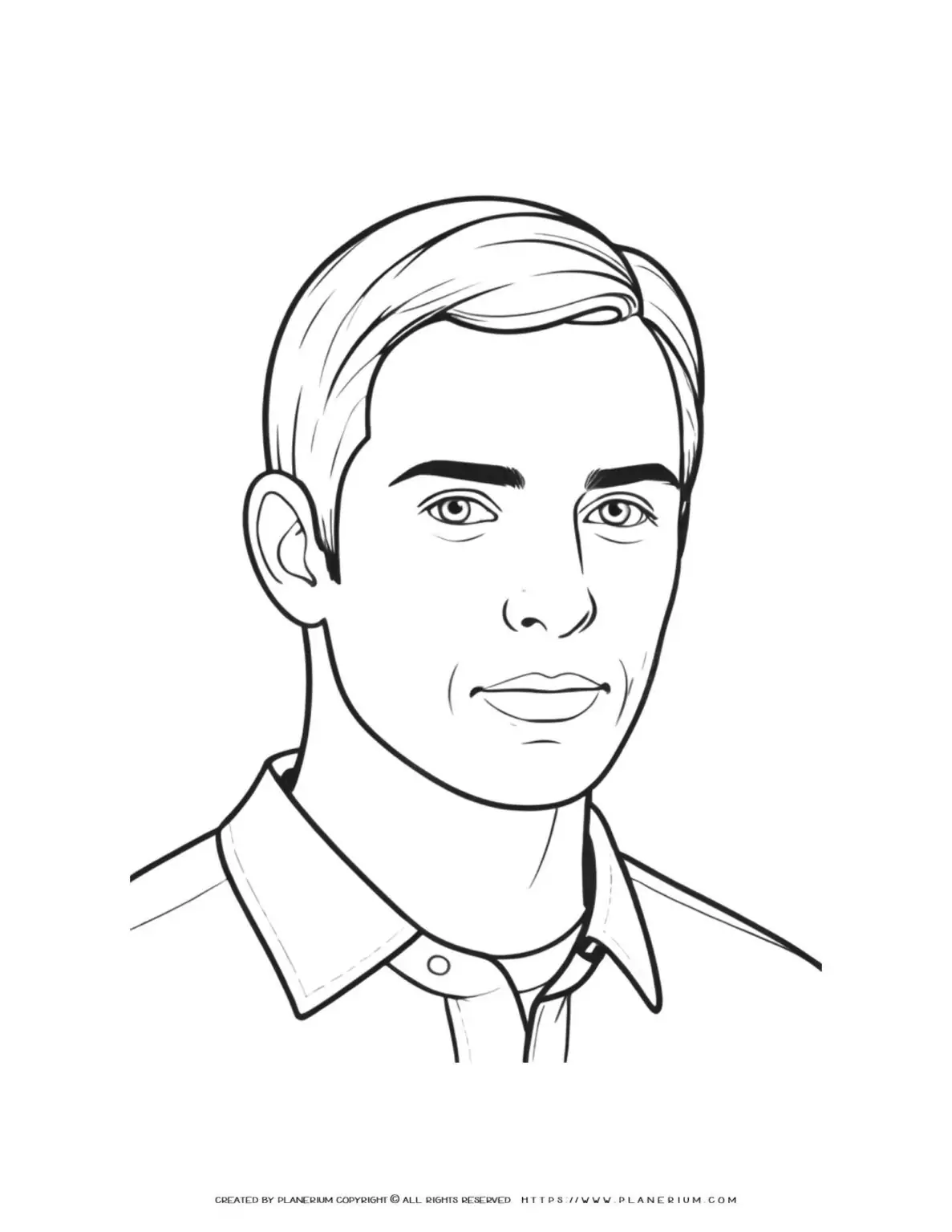 Man portrait illustration coloring page for adults. Detailed line art of a man's face. Perfect for relaxation and stress relief.