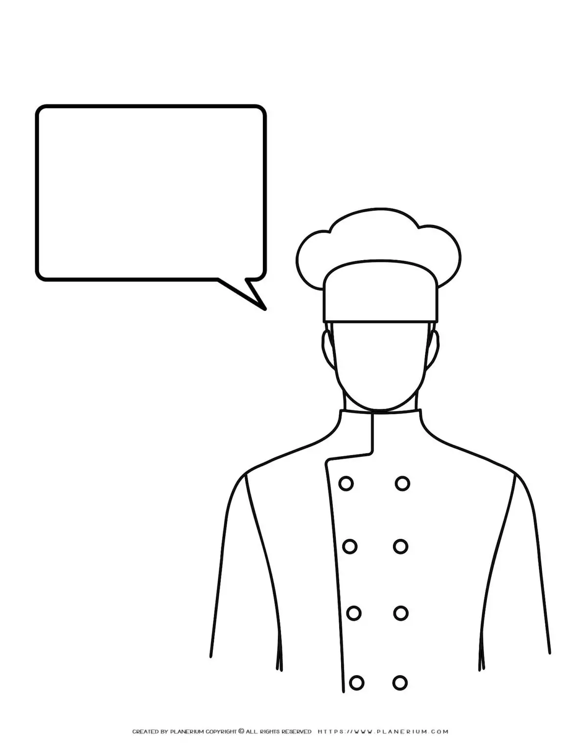 Chef illustration with speech bubble.