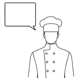 Chef illustration with speech bubble.