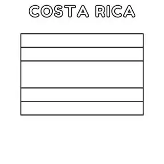 Costa Rica flag coloring page for kids to learn about Central American country's national symbol. Perfect for educational activities and crafts.