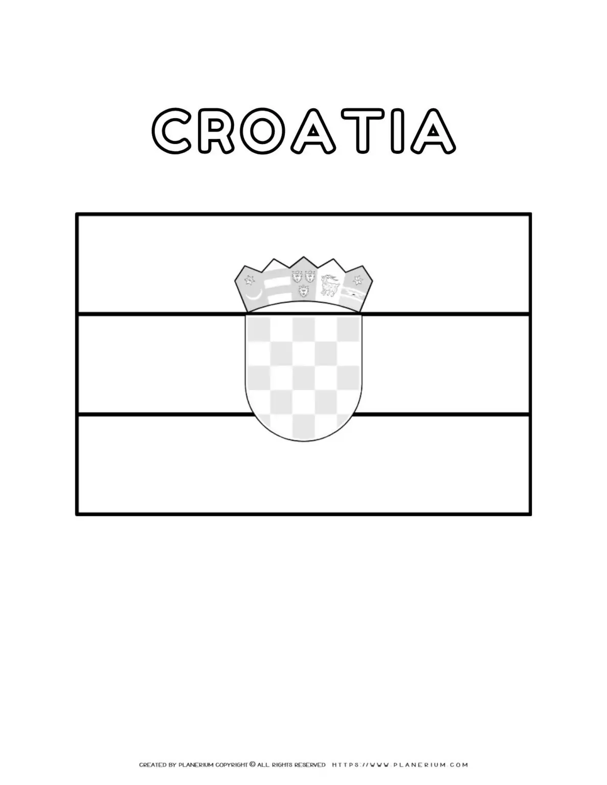 Croatia flag coloring page for kids to learn about Croatian culture and symbols. Perfect for educational activities and patriotic celebrations.