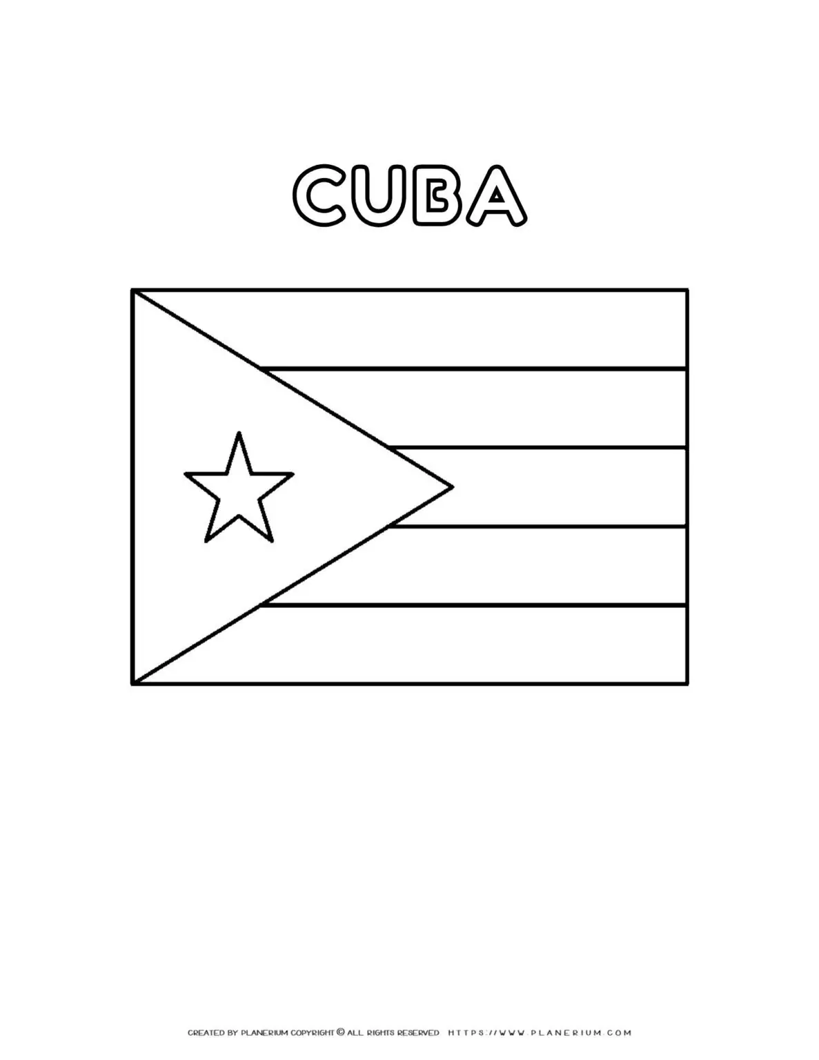 Cuba flag coloring page for kids to learn about national symbols and colors. Perfect for educational activities and cultural exploration.