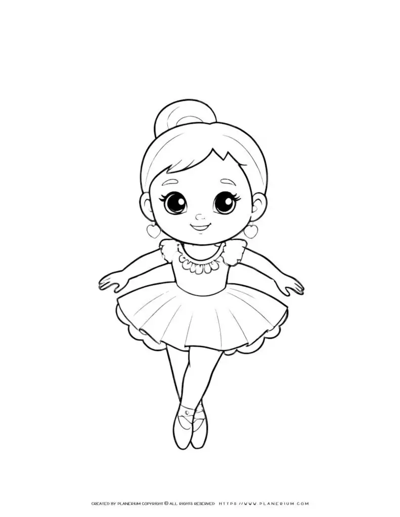 Cartoon ballerina girl in tutu coloring page