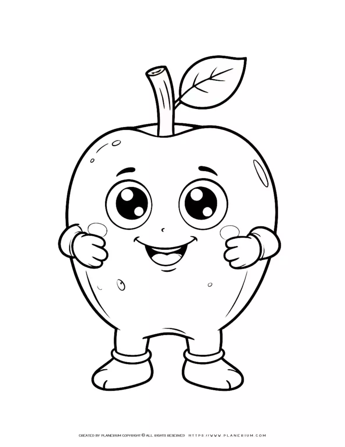 Happy cartoon apple character coloring page