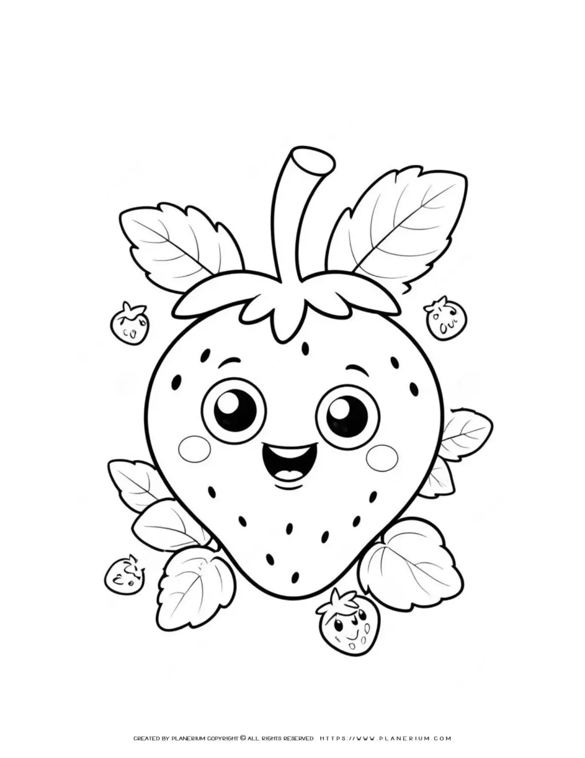 Smiling cartoon strawberry with leaves