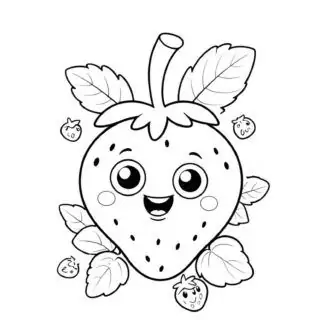 Smiling cartoon strawberry with leaves