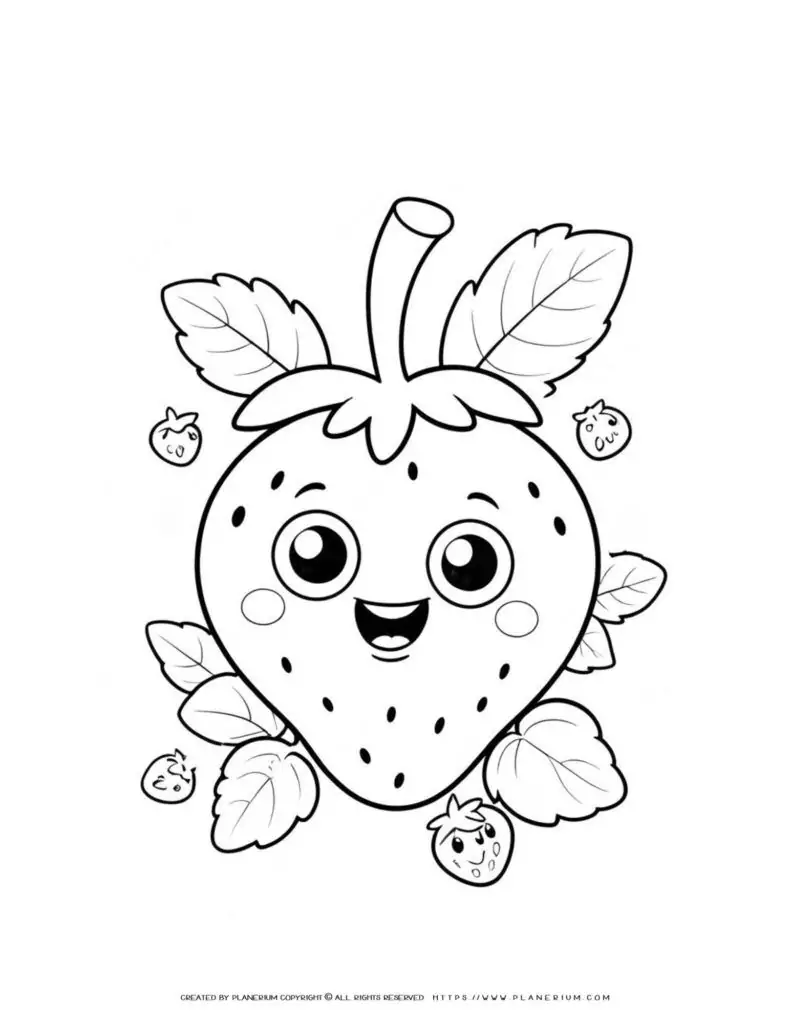 Smiling cartoon strawberry with leaves