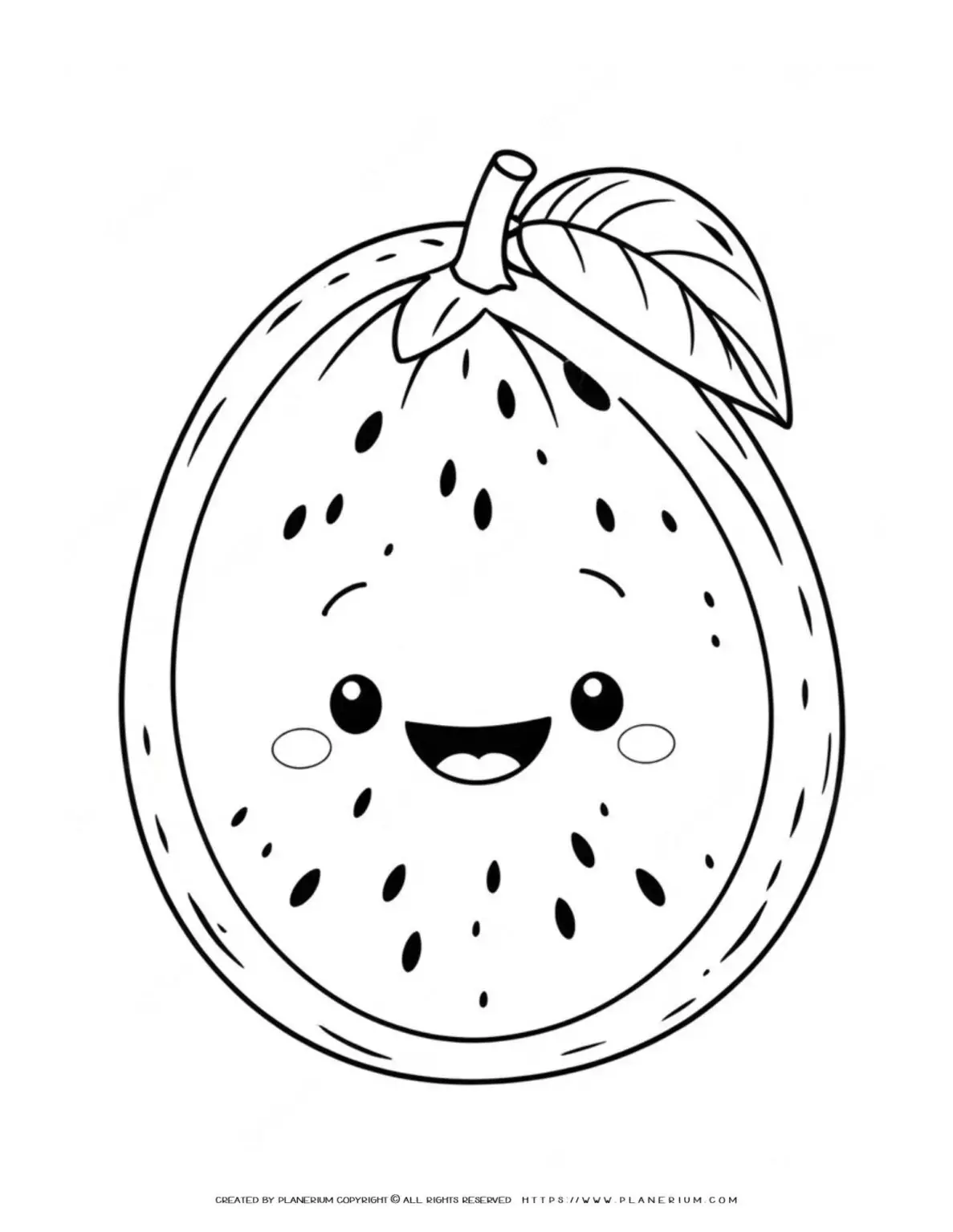 Smiling cartoon watermelon slice black and white.