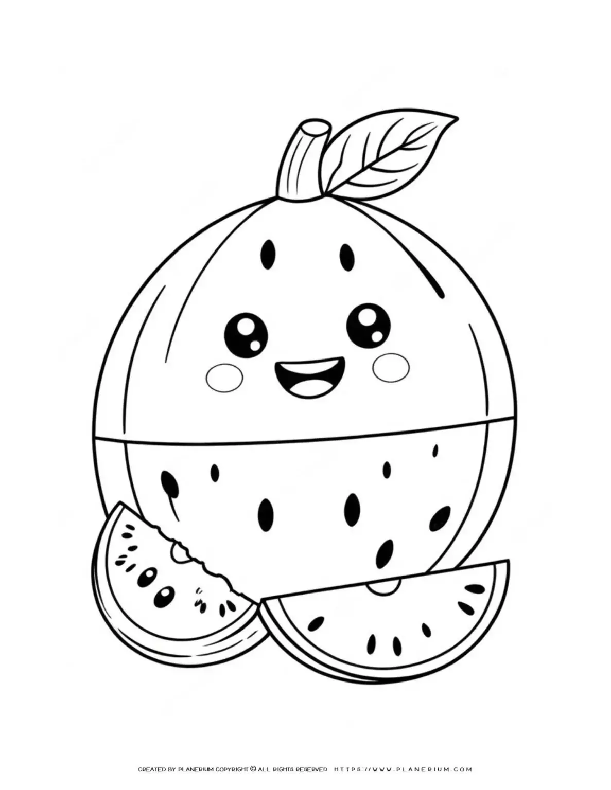Smiling cartoon watermelon with two slices.