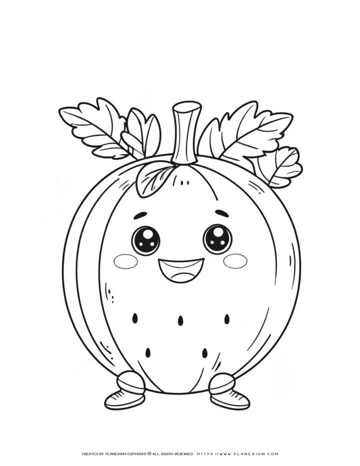Smiling pumpkin coloring page, cute cartoon style