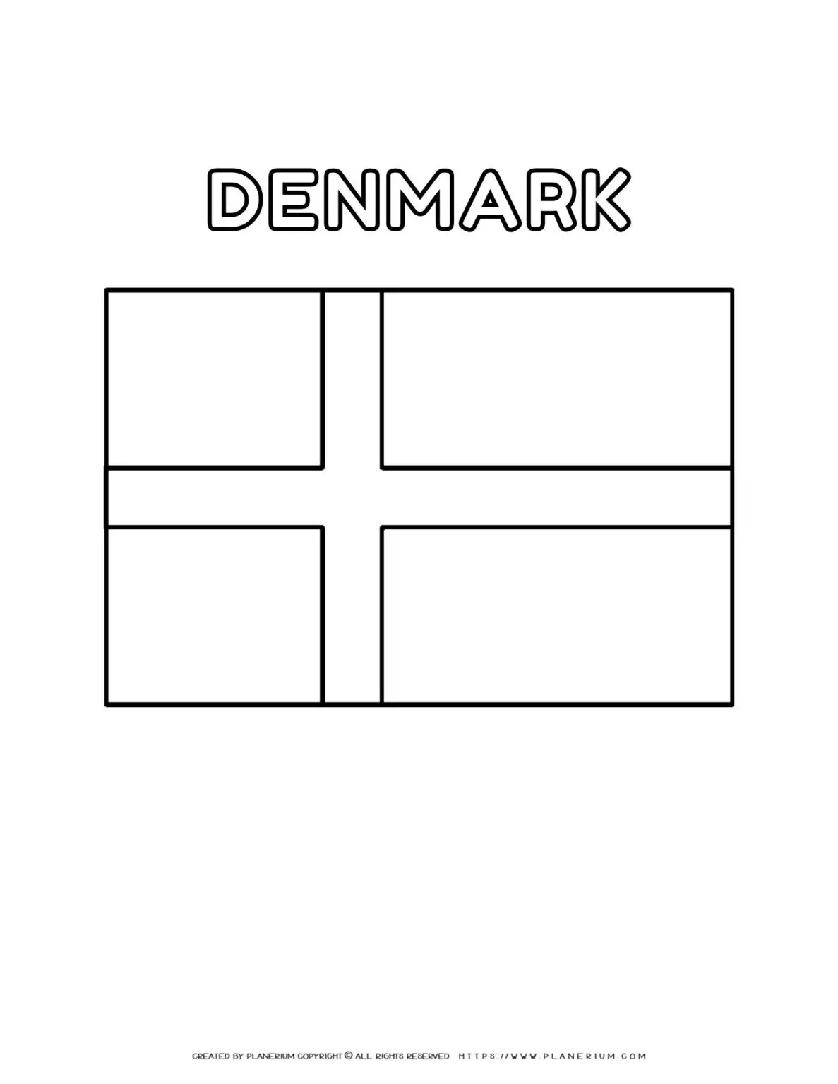 Danish flag coloring page for kids to learn about Denmark's national symbol. Perfect for educational activities and cultural lessons.