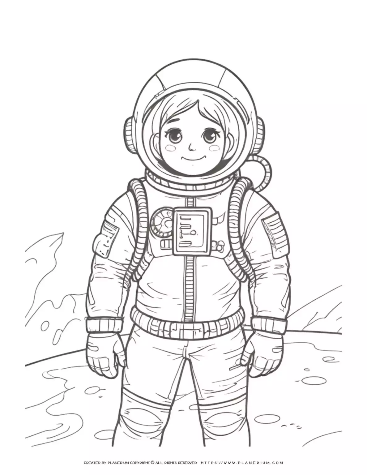 Female astronaut wearing detailed space suit with visible face, ready for space exploration.
