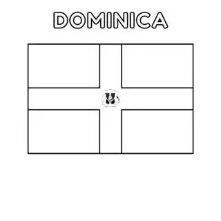 Coloring page of Dominica flag for kids to learn about Caribbean countries. Perfect for educational activities and cultural exploration.