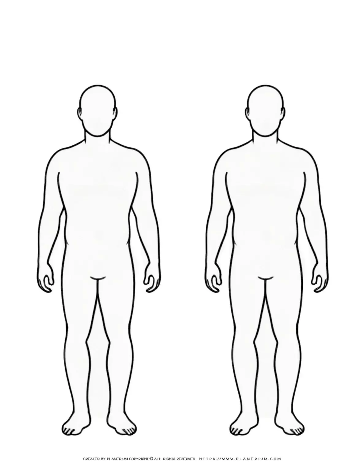 Two male body outline diagrams