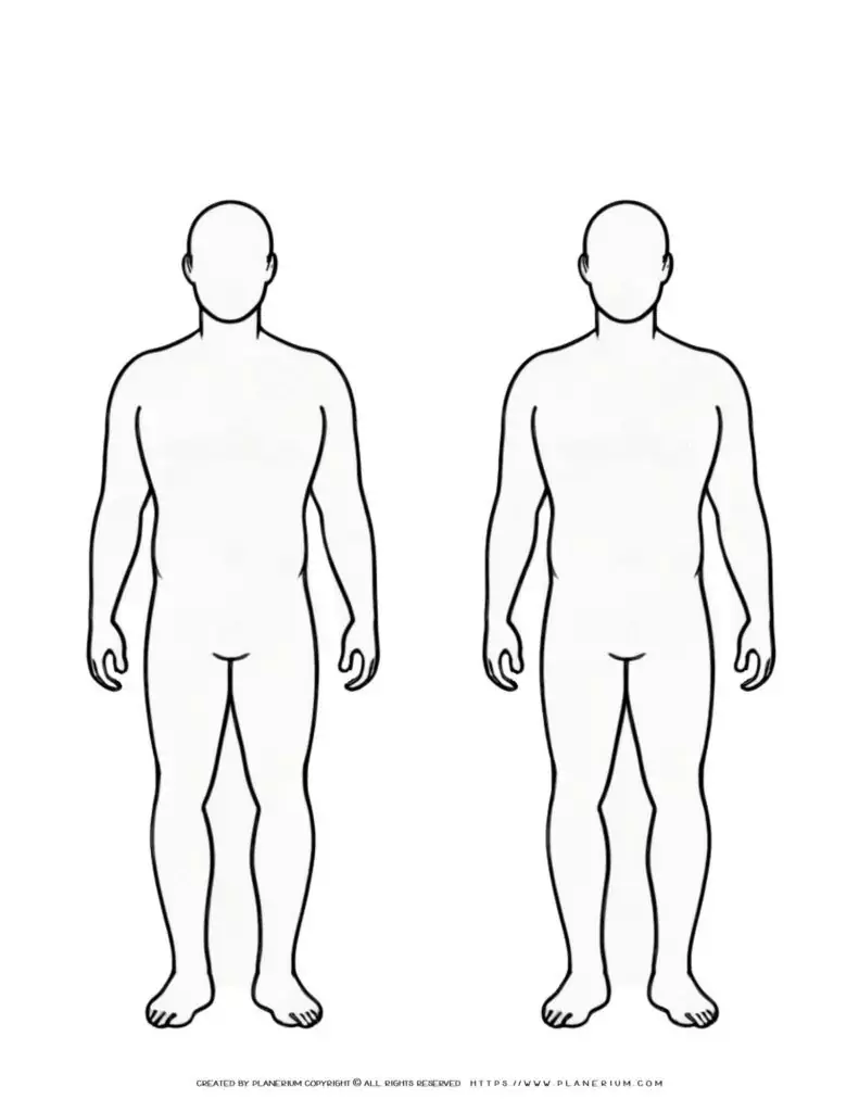 Two male body outline diagrams