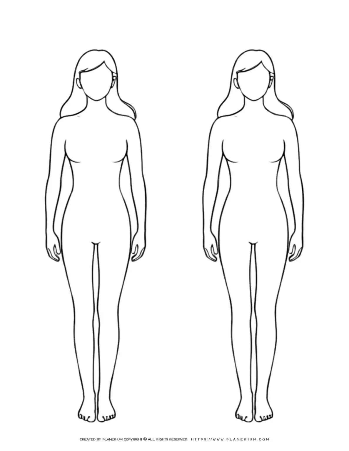 Outline of two female figures front view.