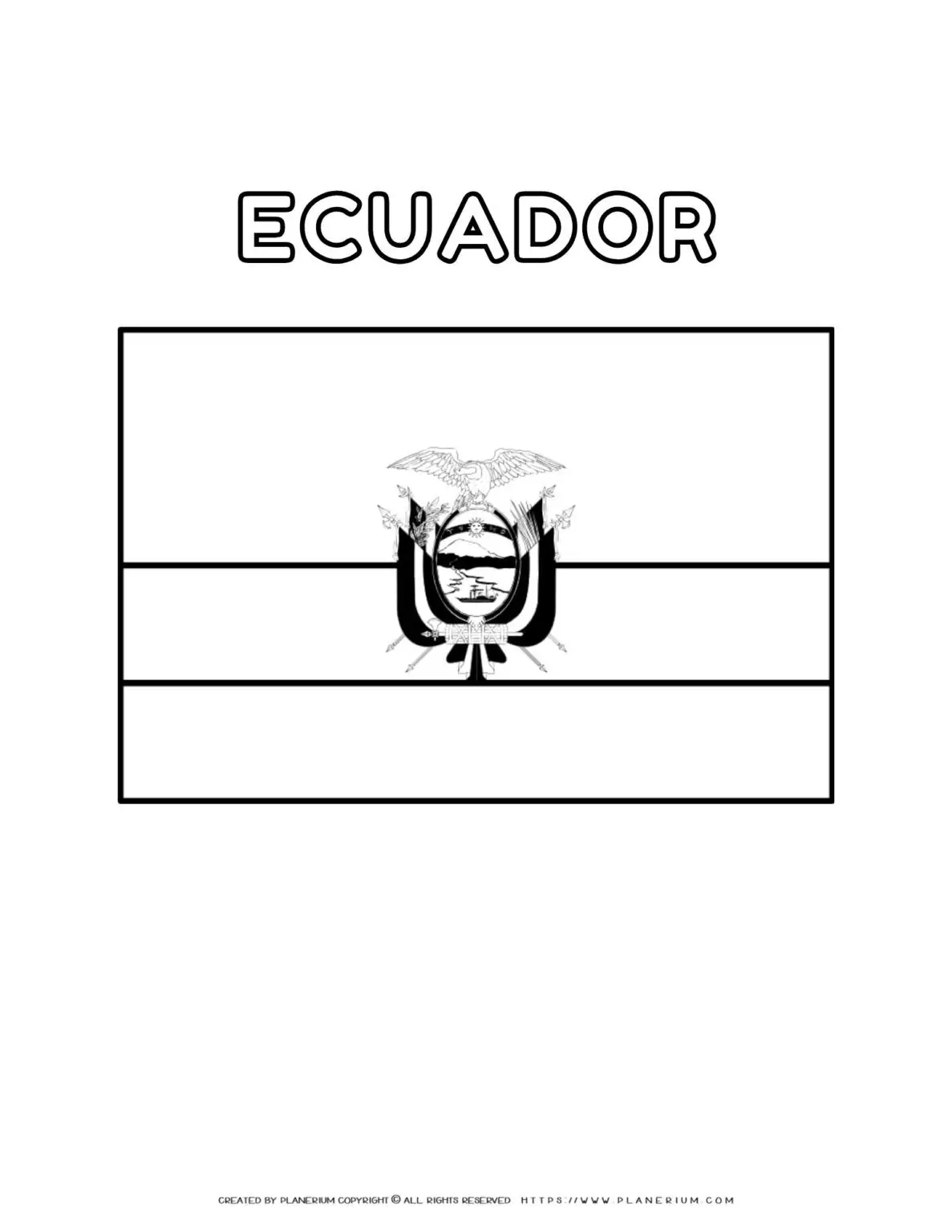 Ecuador flag coloring page for kids to learn about South American countries. Printable activity for educational purposes and cultural awareness.