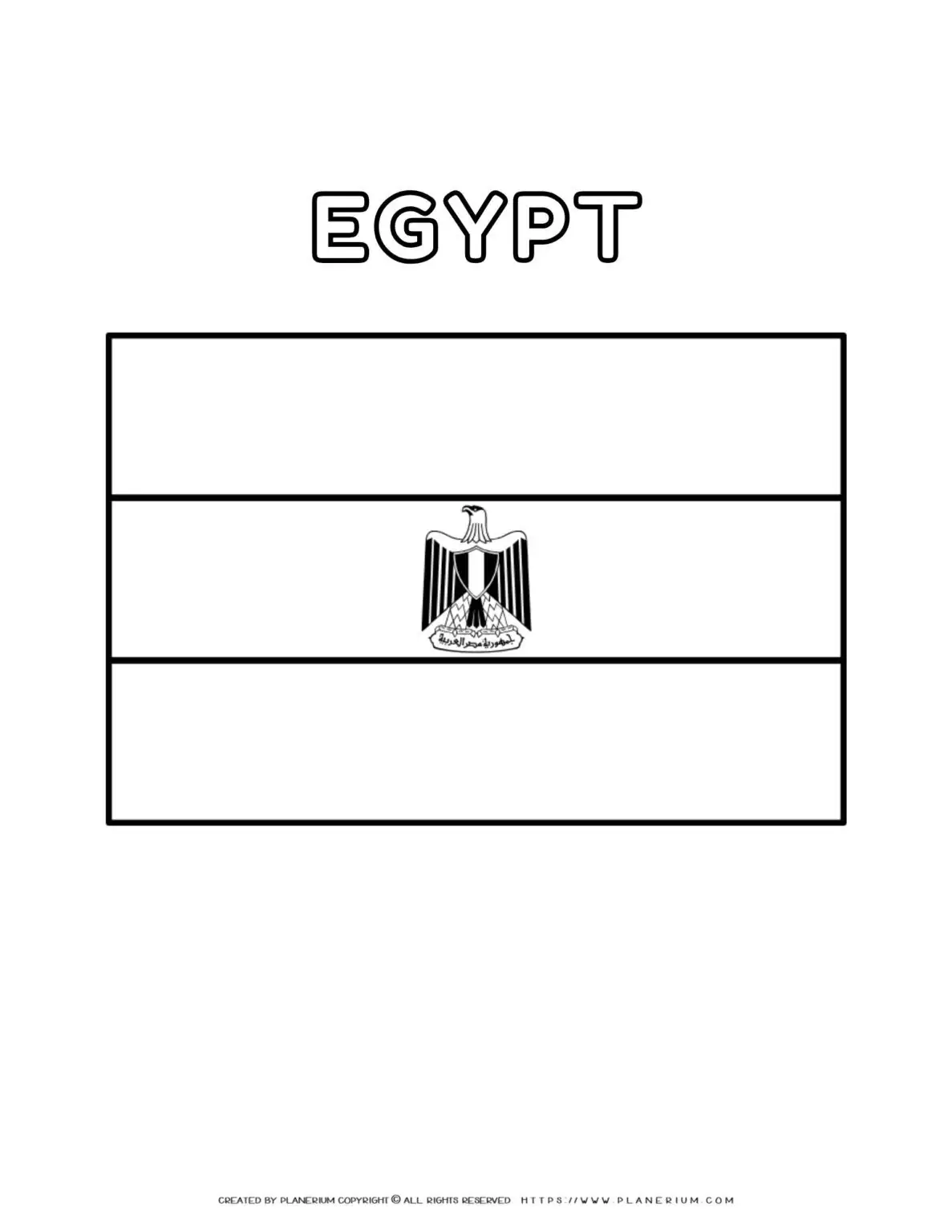 Egypt flag coloring page for kids to learn about Egyptian culture. Printable activity with the colors of the Egyptian flag. Great for educational use.