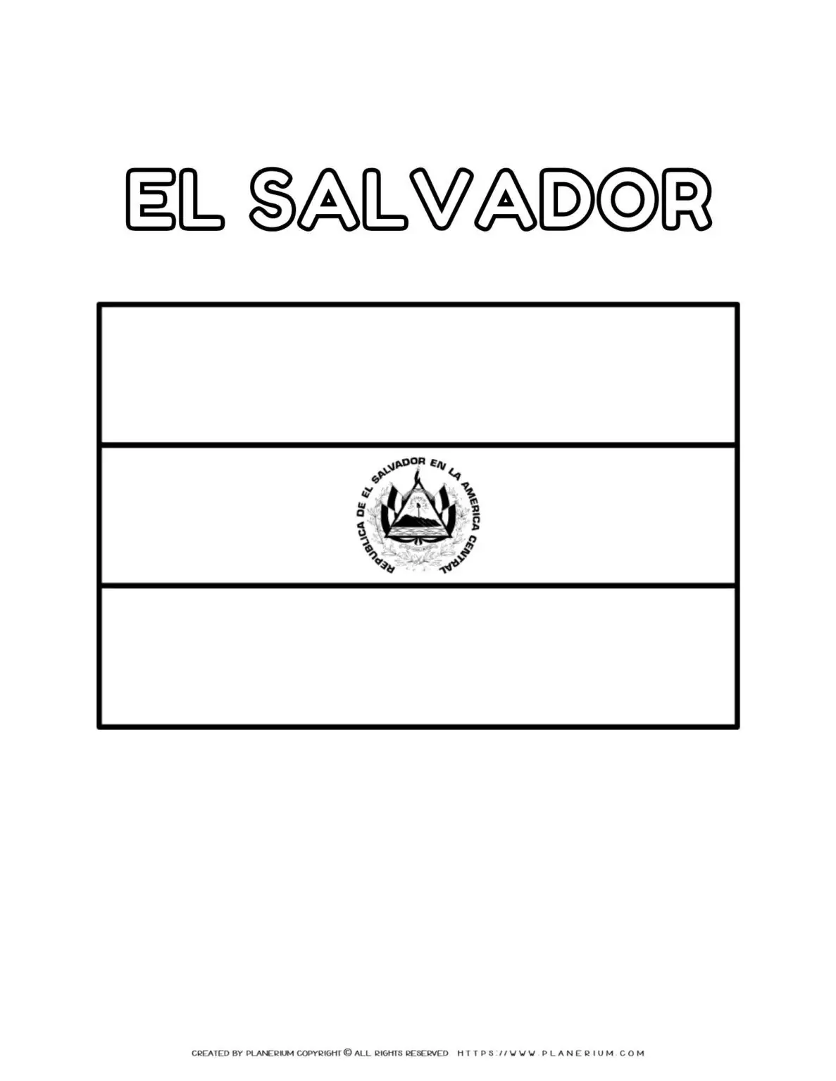 El Salvador flag coloring page for kids to learn about Central American country's national symbol. Perfect for educational activities and patriotic crafts.