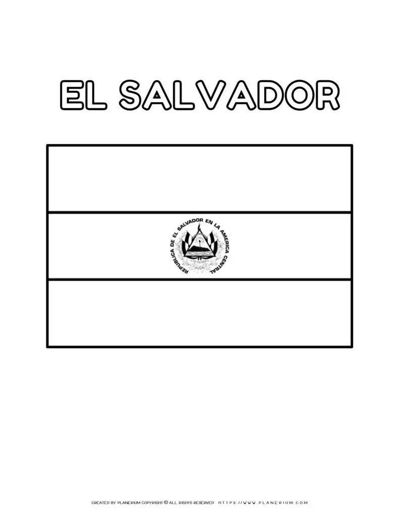 El Salvador flag coloring page for kids to learn about
  Central American country's national symbol. Perfect for educational
  activities and patriotic crafts.
