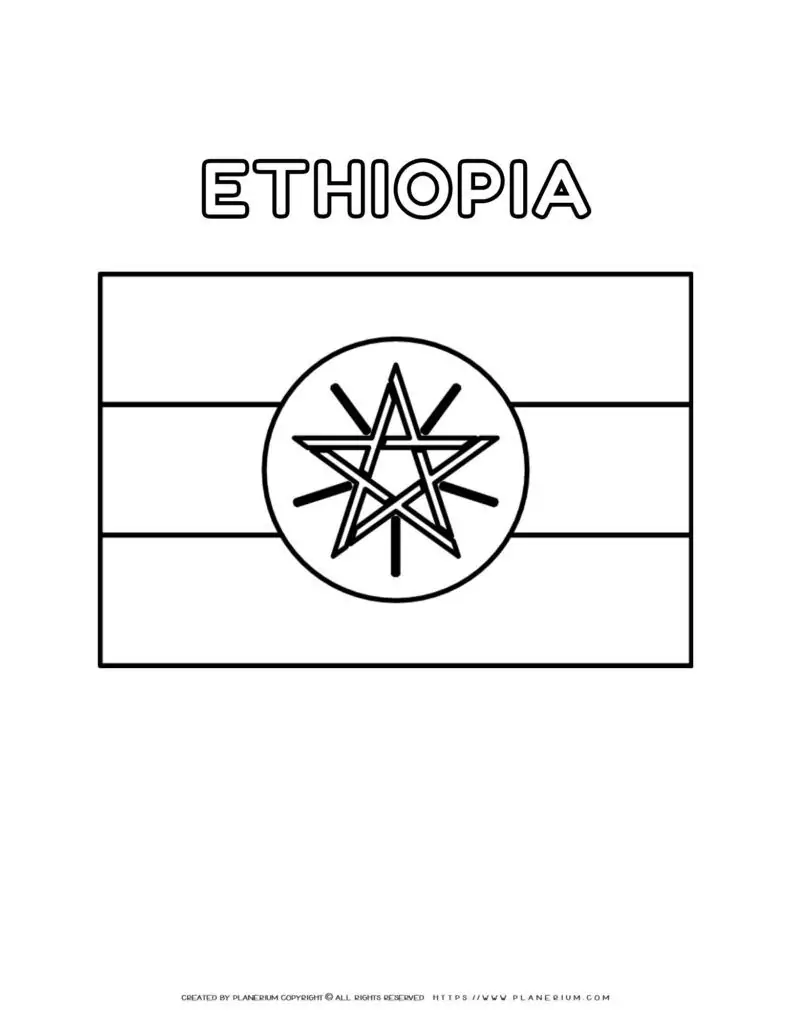 Ethiopia flag coloring page for kids to learn about African
  countries. Perfect for educational activities and cultural exploration.
