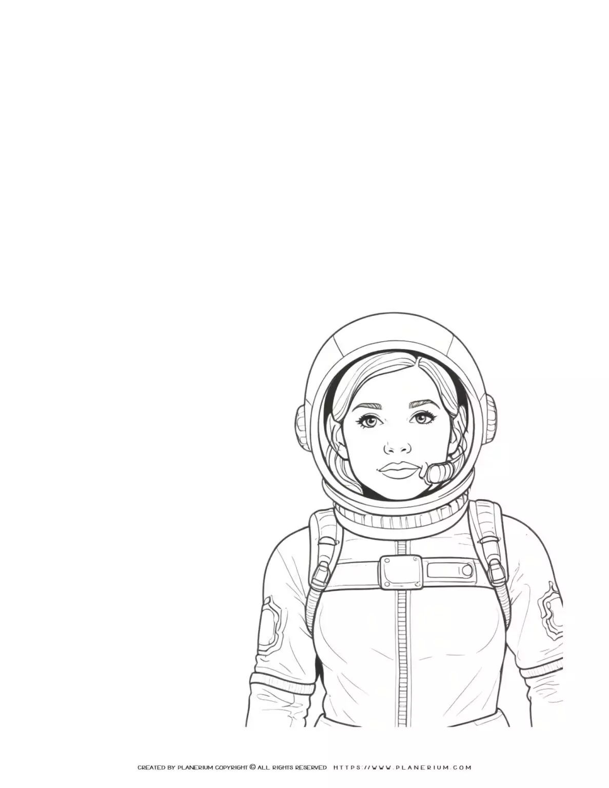 Female astronaut illustration with space for creative writing, perfect for inspiring projects and educational materials.