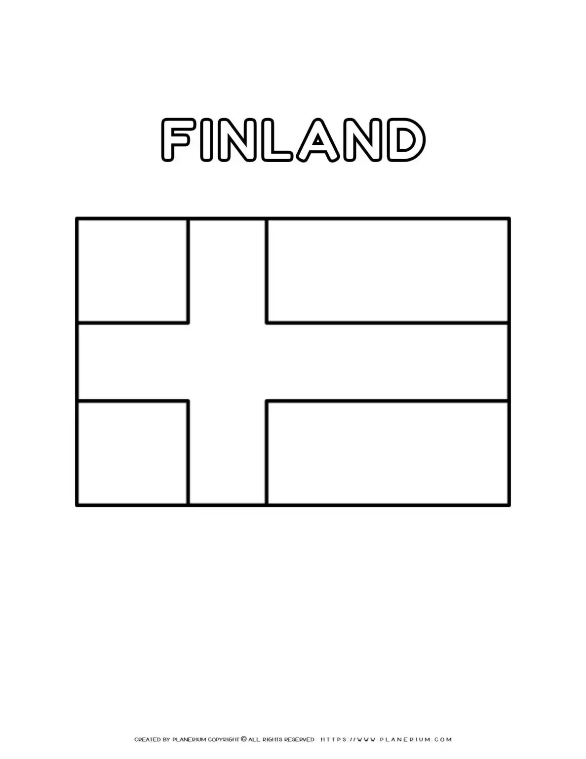 Coloring page of Finland flag for kids to learn about Nordic countries. Perfect for geography lessons and cultural activities.