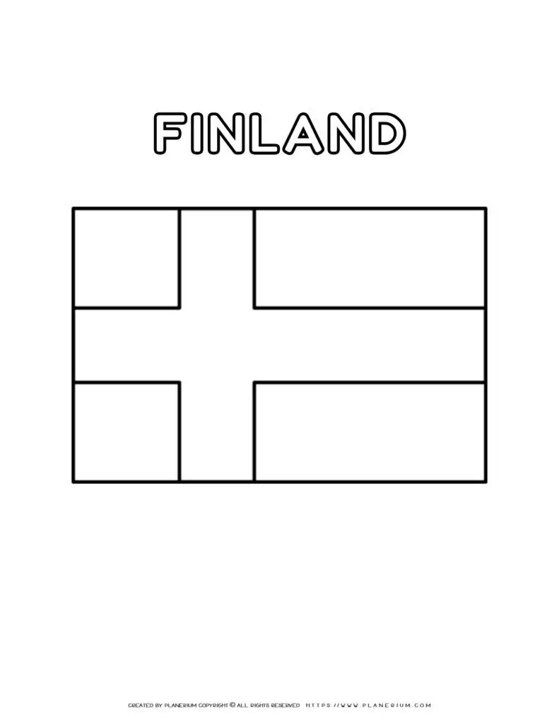 Coloring page of Finland flag for kids to learn about Nordic
  countries. Perfect for geography lessons and cultural activities.