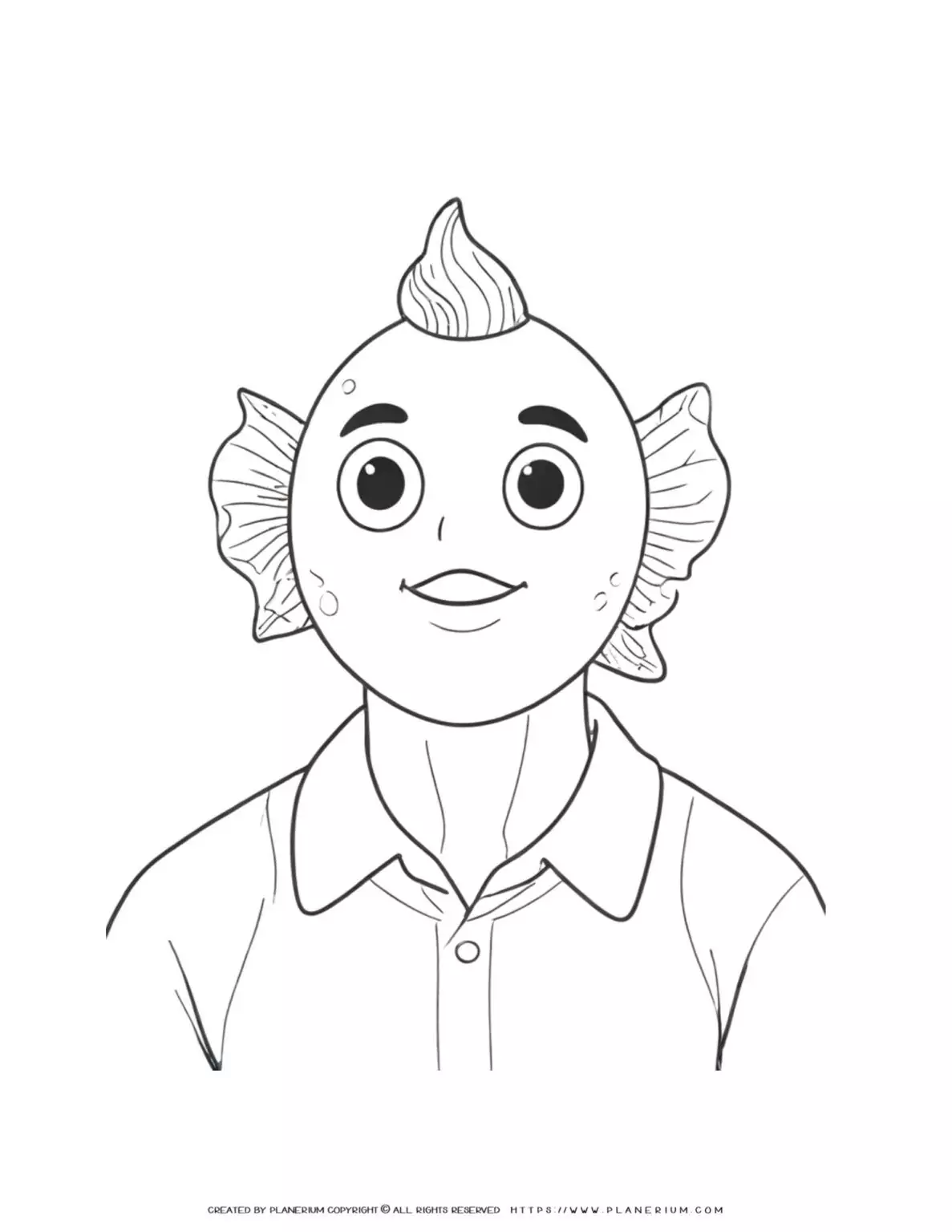 Cartoon fish person in a shirt