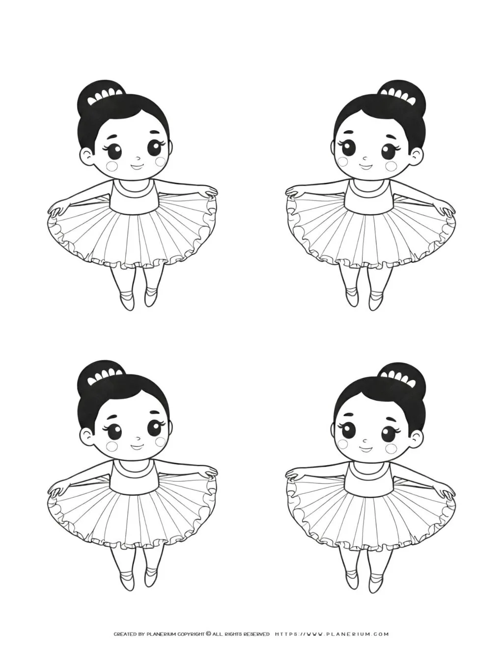 Cartoon ballerinas in tutu skirts.