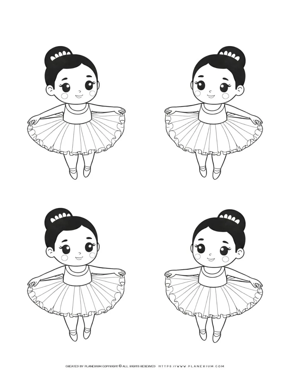 Cartoon ballerinas in tutu skirts.