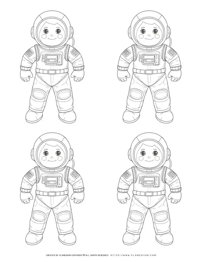 Four child astronaut silhouettes on a white background, perfect for space-themed projects and designs.