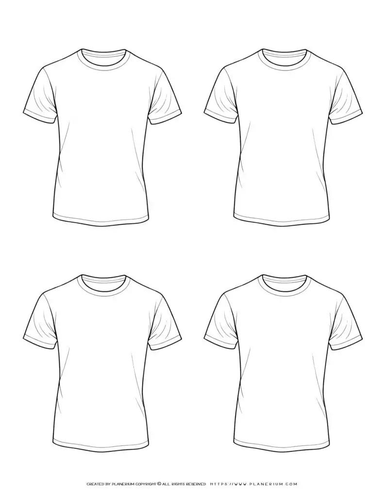 Four white T-shirts in a grid layout