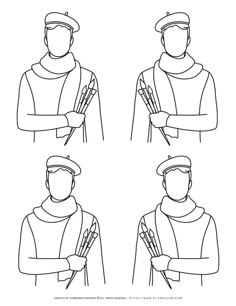 Outline of an artist with brushes in hand.