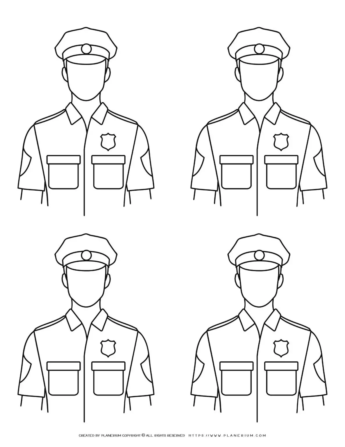 Outline illustrations of four police officers.
