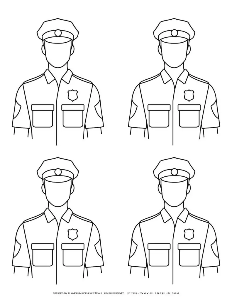 Outline illustrations of four police officers.